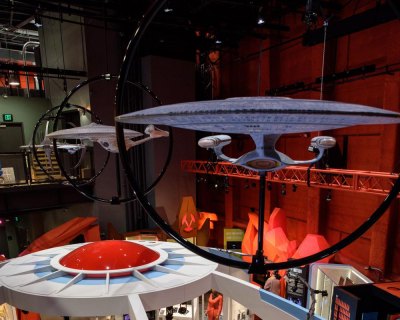 A model of the USS Enterprise hovers over the exhibit.  